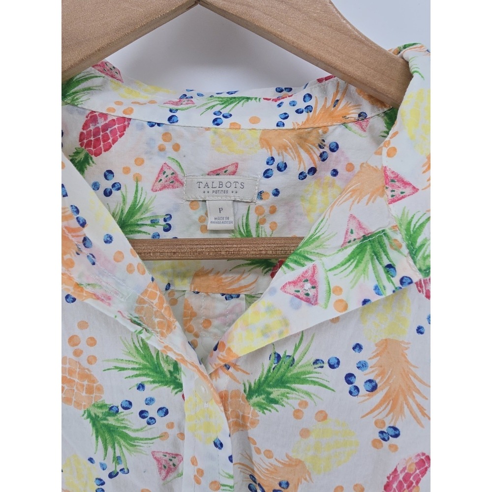Talbots Petite P Fruit Print Shirt Pineapple Watermelon‎ Novelty Summer - Picture 2 of 5